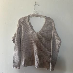 charlotte russe whites and creams knitted sweater knot back v-neck sweater small